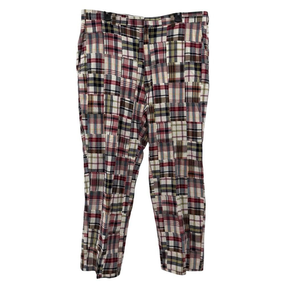 Mens 40x30 Jos‎ A Bank Red Multi Madras Plaid Patch Pocket Cotton Trousers